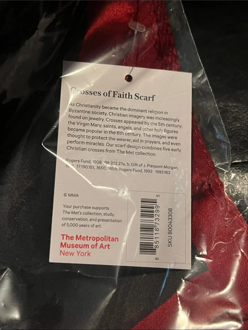 NWT The Met Black and Burgundy 100% Silk Decorative Cross Scarf - Picture 8 of 9